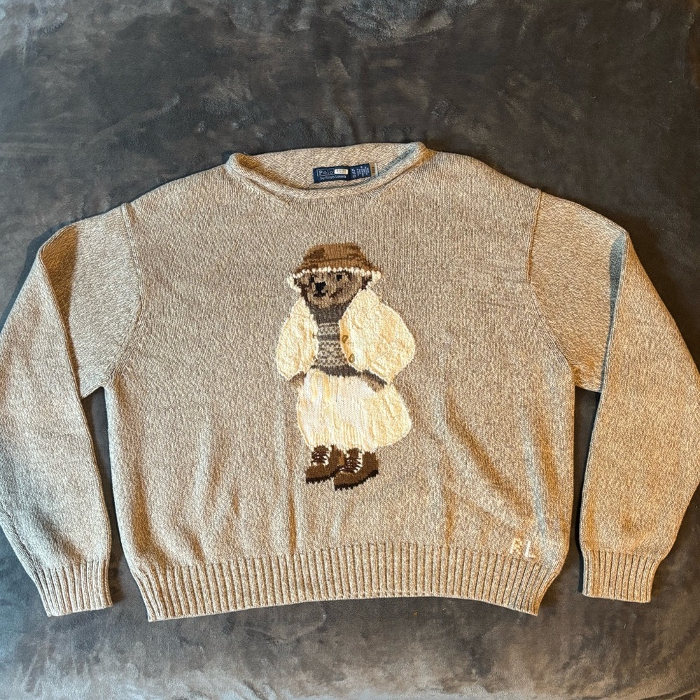 Ralph Lauren Beige Bear Roll Neck Sweater XL